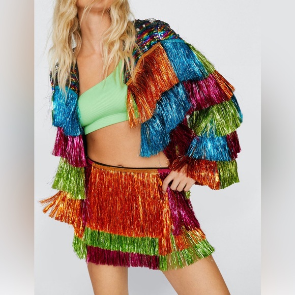 Nasty Gal Pants - NWT Nasty Gal Sequin Tinsel Tiered Shorts Perfect for the Era’s Tour!